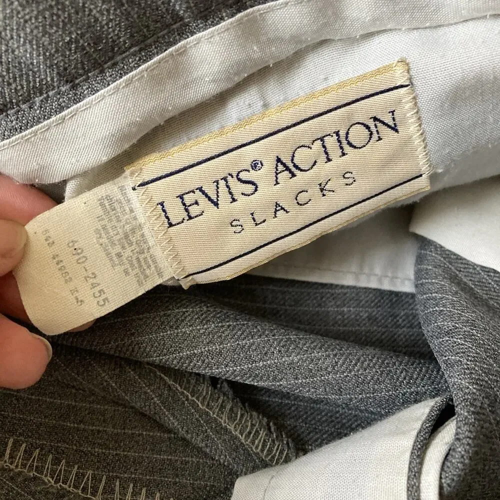 Levi's Action Mens Vtg Suit Sz 44L 36X30 Gray‎ Pinstripe 70s Retro Single Vented